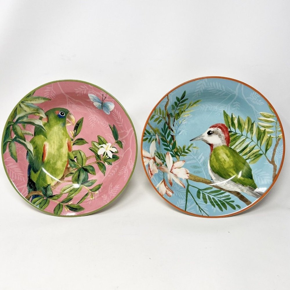 Williams Sonoma Havana Gardens Pasta Bowl Plate Tropical Birds Floral Set of 2